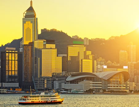 Hong Kong skyline in sunset