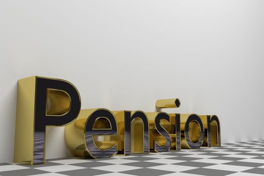 Pension gold rendered illustration with white background