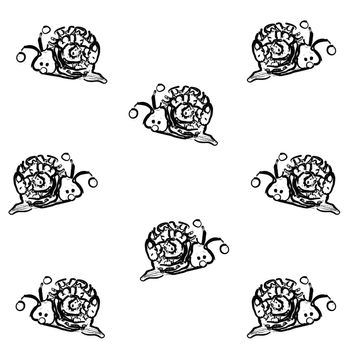 Black and white Snails Pattern on white Background