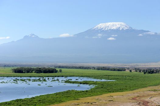 Snow on top of Mount Kilimanjaro in Amboseli