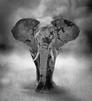 Large Elephant Bull Approaching (Artistic processing). Kenya, Africa