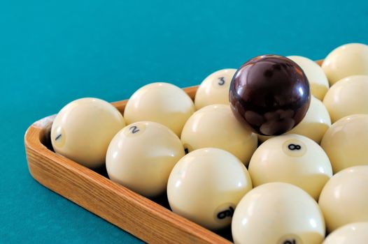 Billiard balls on a billiard table