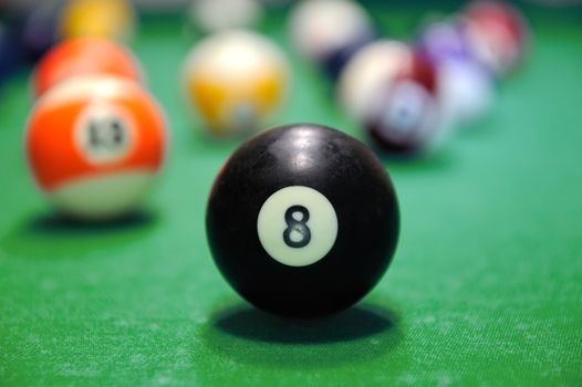 A Vintage style photo from a billiard balls in a pool table