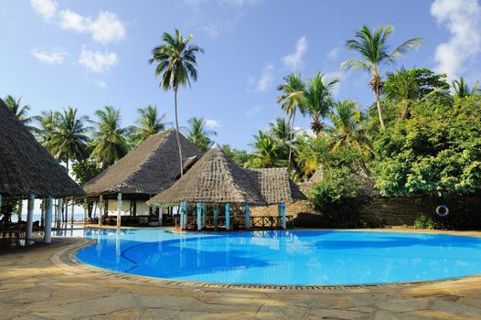 Luxury hotel with swimming pool and palm