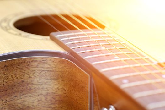 Close up acoustic guitar detail, elements