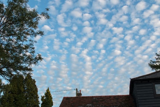 Altocumulus clouds early evening in August, England.