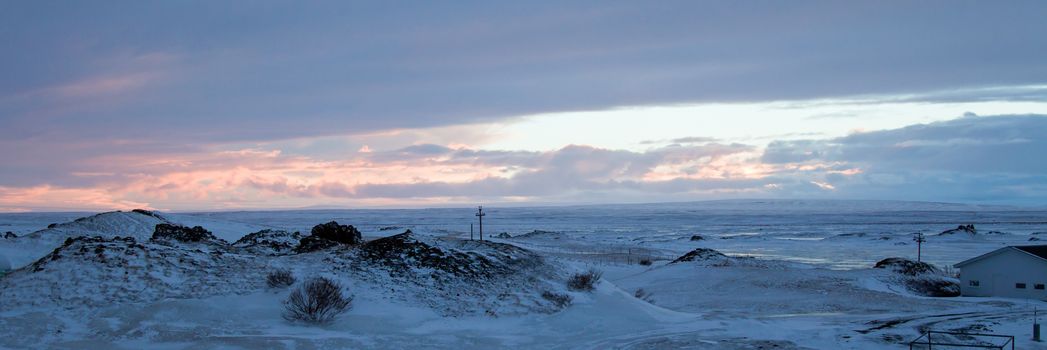 Sunset over plateau at Myvatn in northern Iceland.