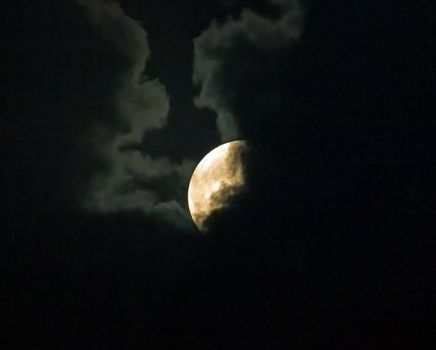 Supermoon on August 10th 2014, partly hidden behind clouds.