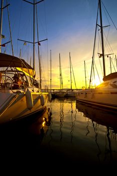 Yachts at a wharf dusk in Turkey