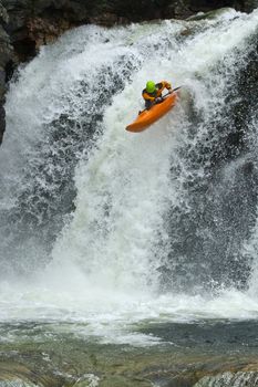 Jump from the waterfall in Norway, Ula river.