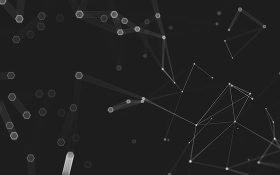 Abstract polygonal space low poly dark background with connecting dots and lines. Connection structure. 3d rendering