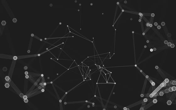 Abstract polygonal space low poly dark background with connecting dots and lines. Connection structure. 3d rendering