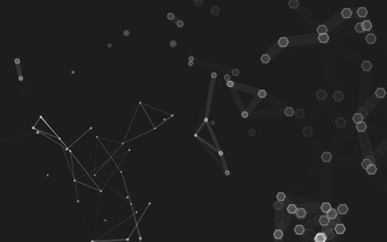 Abstract polygonal space low poly dark background with connecting dots and lines. Connection structure. 3d rendering