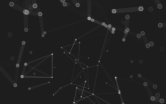 Abstract polygonal space low poly dark background with connecting dots and lines. Connection structure. 3d rendering