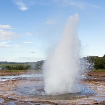 Geyser Strokkur eruption in the Geysir area, Iceland