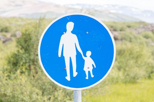 Road sign in Iceland - Pedestrian path near the Silfra gorge
