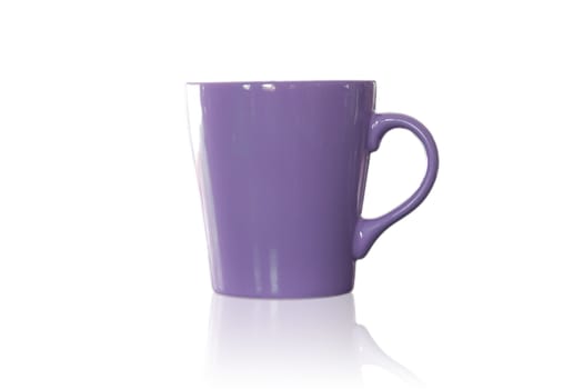 Violet coffee mug isolated on white background, stock photo