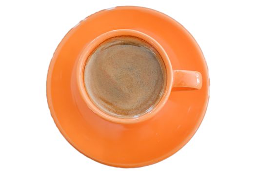 Top view of hot coffee on white background with clipping path