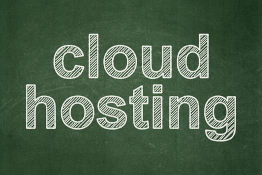 Cloud technology concept: text Cloud Hosting on Green chalkboard background