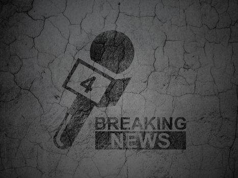 News concept: Black Breaking News And Microphone on grunge textured concrete wall background