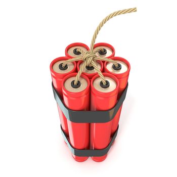 Red dynamite sticks  - TNT with wick. 3D render illustration isolated on white background. Top view