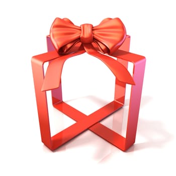 Festive gift ribbon and bow, box shaped, 3D rendering isolated on white