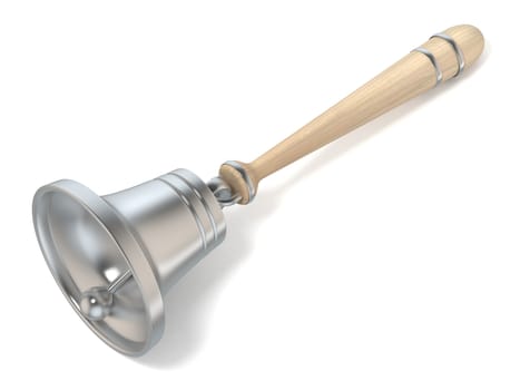 School call bell. Hand bell. 3D render illustration isolated on white background