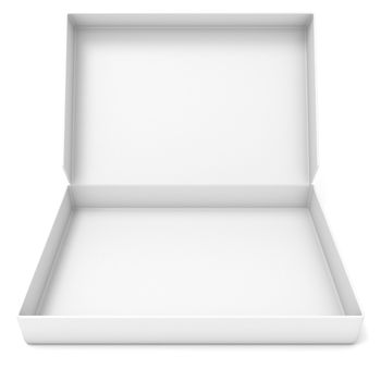 Empty white box. Front view. 3D render illustration isolated on white background