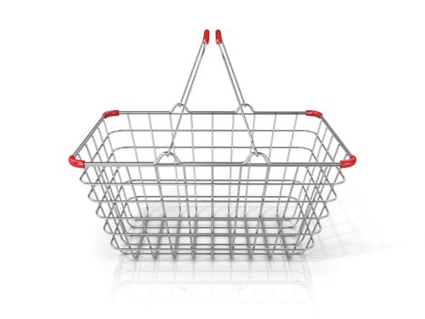 Steel wire shopping basket isolated on a white background. Front view