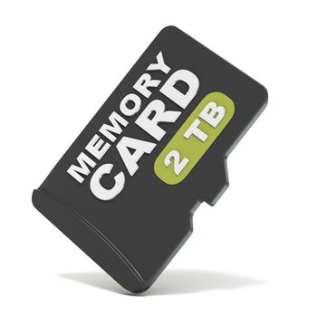 MicroSD memory card, front view 2 TB. 3D render illustration isolated on white background