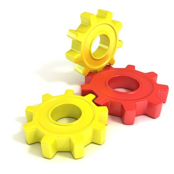 Three gear wheels, 3D concept, isolated no white background