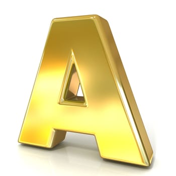 Golden font collection letter - A. 3D render illustration, isolated on white background.