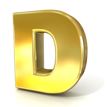 Golden font collection letter - D. 3D render illustration, isolated on white background.