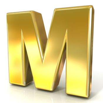 Golden font collection letter - M. 3D render illustration, isolated on white background.