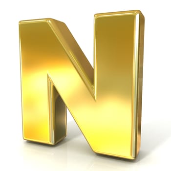 Golden font collection letter - N. 3D render illustration, isolated on white background.