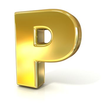 Golden font collection letter - P. 3D render illustration, isolated on white background.