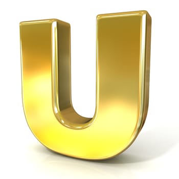 Golden font collection letter - U. 3D render illustration, isolated on white background.