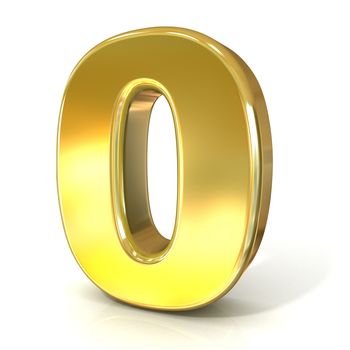 Numerical digits collection, 0 - ZERO. 3D golden sign isolated on white background. Render illustration.