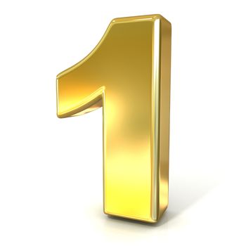 Numerical digits collection, 1 - ONE. 3D golden sign isolated on white background. Render illustration.