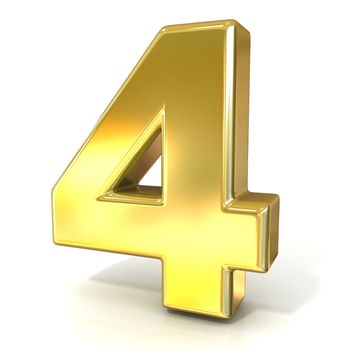 Numerical digits collection, 4 - FOUR. 3D golden sign isolated on white background. Render illustration.