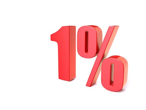 Red percentage sign 1. 3D render illustration isolated on white background