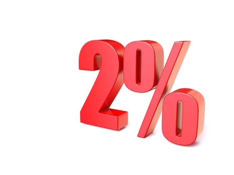 Red percentage sign 2. 3D render illustration isolated on white background