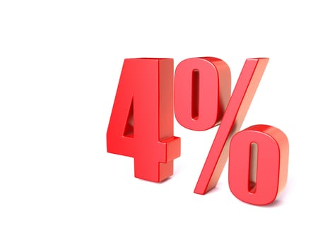 Red percentage sign 4. 3D render illustration isolated on white background