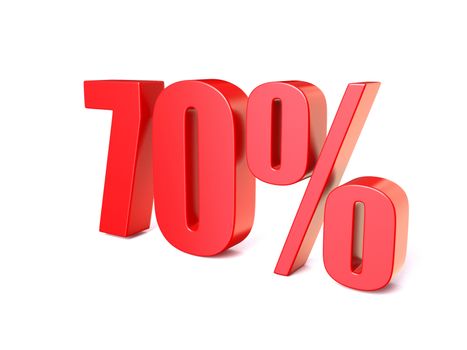 Red percentage sign 70. 3D render illustration isolated on white background