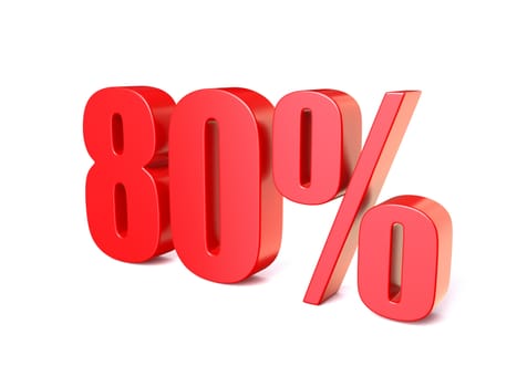 Red percentage sign 80. 3D render illustration isolated on white background