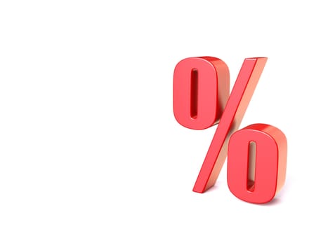 Red percentage sign. 3D render illustration isolated on white background