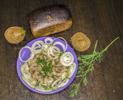 Herring with Dill , Onion, Black Bread and Potato