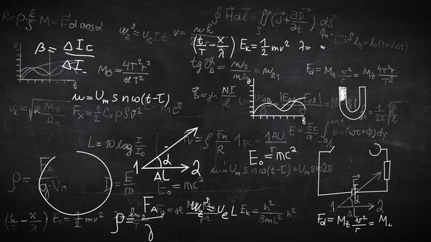 2D illustration of Background with physical formulas. 