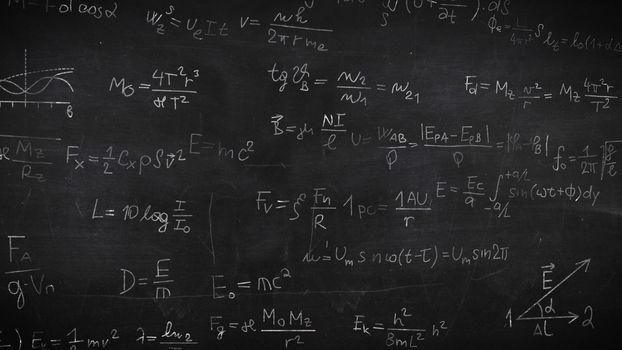 Blackboard with physical equations and formulas. 2d illustration.