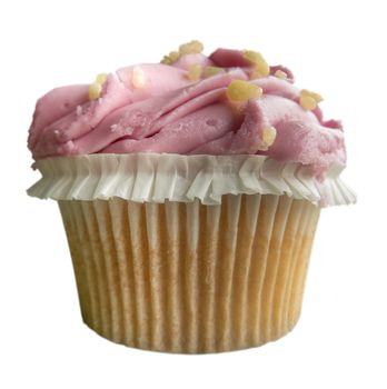 Isolated Fresh Frosted Pink Cupcake On A White Background